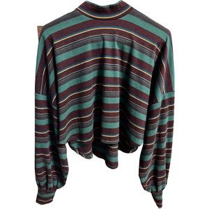 Free People Mock Turtle Neck Cropped Top Billowing Sleeves Large Cuffs Size XS